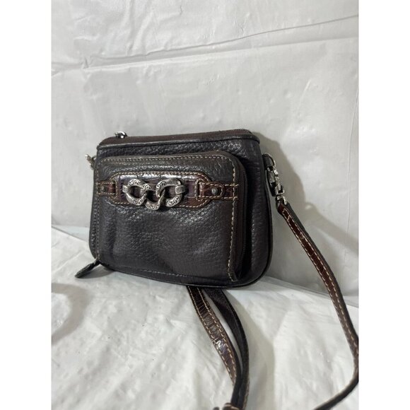 Brighton Crossbody Organizer Brown Pebbled Leather Decorative Chain Hardware - Picture 13 of 15